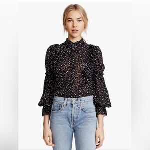 Rebecca Taylor Navy Polka Dot Ruffle Blouse